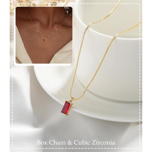 Women Emerald Birthstone Gold Necklace Blue Green Cubic Zirconia Pendant Gift - Picture 3 of 9